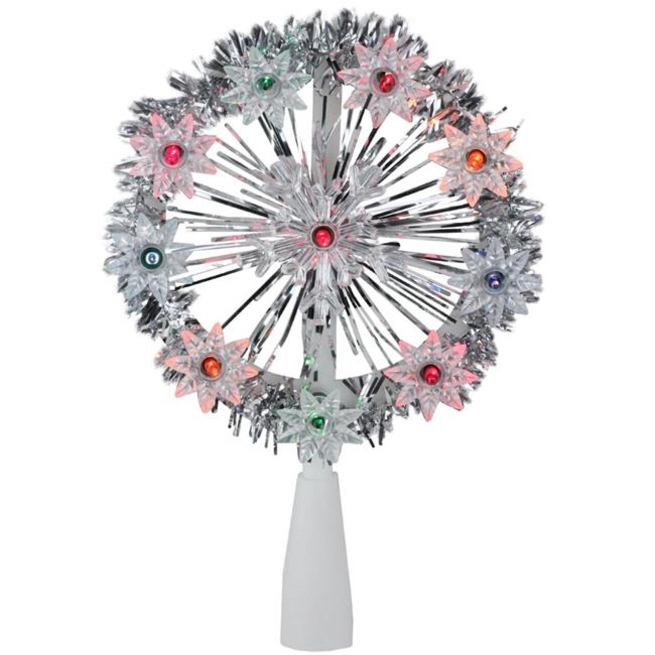 Northlight 32606339 7 in. Silver Tinsel Snowflake Starburst Christmas Tree Topper - Multi Lights
